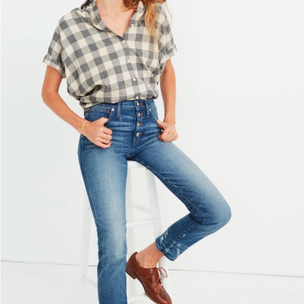 Madewell Slim Straight Jeans: Distressed Button-Front Edition 25